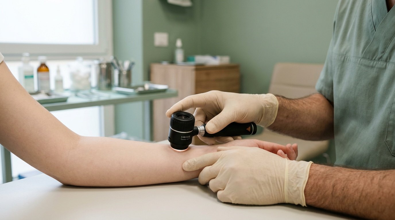 Dermatoscopio utilizzato dal dermatologo durante il controllo della pelle